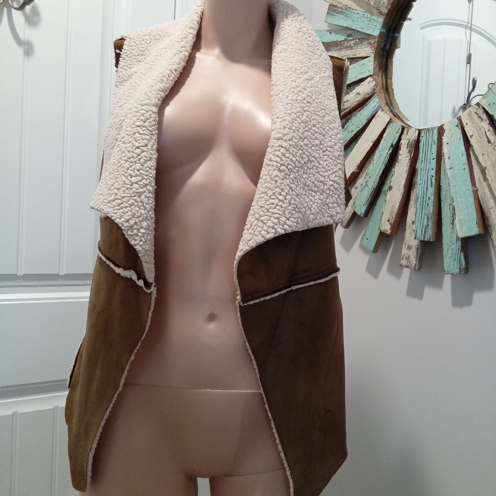 Dollhouse Size S Brown Faux Suede and Cream Faux Shearling Vest